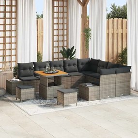 vidaXL Conjunto de Sofás de Jardim de 12 Peças com Almofadas Cinzento Vime PE Acácia