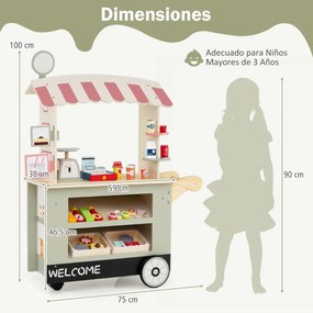 Banca de comida e guloseimas para crianças 75 cm x 30 cm x 100 cm a partir dos 3 anos Carrinho com máquina POS Estante para bebida Verde