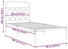 Estrutura de cama com cabeceira 90x190 cm metal branco