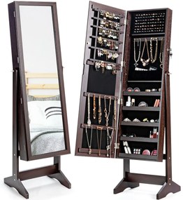 Suporte para armário de joias, espelho, armário com grande caixa de armazenamento - branco