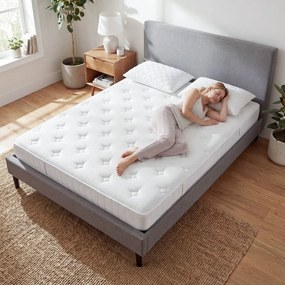 Colchão duplo 140 x 200 cm híbrido de espuma e molas ensacadas de 20 cm para isolamento de movimento e alívio de pressão