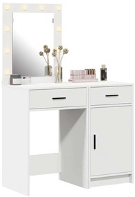 Conjunto de Mesa de Maquiagem de 2 Peças com LED em Madeira Branca