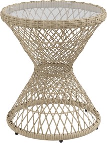 Outsunny Mesa de centro Mesa de apoio Design Boho, Tampo de vidro, PE-Rattan, 45 cm x 45 cm x 52 cm, Natural | Aosom Portugal