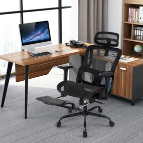 Cadeira ergonómica para computador com apoio para os pés retrátil, apoio lombar ajustável e apoios para os braços, cor preta