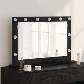 vidaXL Espelho de vaidade com luzes LED Carvalho Preto 80x55x18 cm