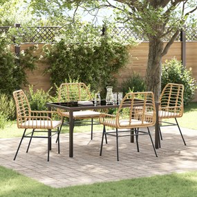 vidaXL Conjunto de Jantar de Jardim 5 Peças com Almofadas Castanho Rattan Poliéster