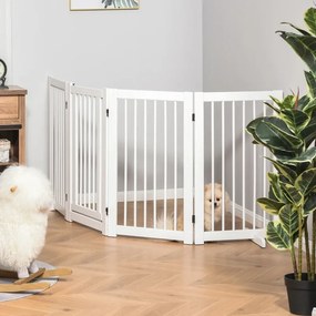 Barreira de Segurança para Cães 204x36x75 cm em Madeira Dobrável para Escadas e Portas para Cães Pequenos e Médios de 4 Painéis Branco