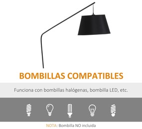 HOMCOM Candeeiro de Pé em Forma de Arco com Ecrã Suspenso de Tecido Suporte para Lâmpada E27 Máx. 40W e Interruptor de Pé Candeeiro de Pé Moderno para Sala de Estar Dormitório 143x40x182cm Preto