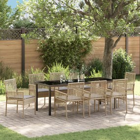 Conjunto de Jantar de Jardim de 9 Peças com Cushions Bege Rattan Poli