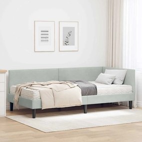 vidaXL Estrutura de Cama de Canto com Colchão 2 pcs Cinzento-claro