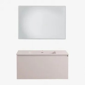 Conjunto De Móveis De Banheiro Em Madeira Macrae Com Pia Integrada Crema Linho & Led Retangular E Anti-embaciamento 100x70 Cm Riben & - Sklum