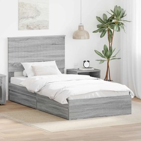 vidaXL Cama com Armazenamento com cabeceira Cinza Sonoma 100 x 200 cm