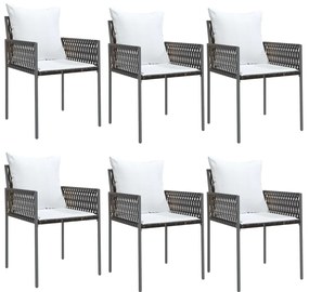 7 pcs conjunto de jantar p/ jardim c/ almofadões vime PE e aço