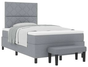 Cama Box Spring com Colchão &amp; Banco Cinza Claro 120x200 cm Tecido