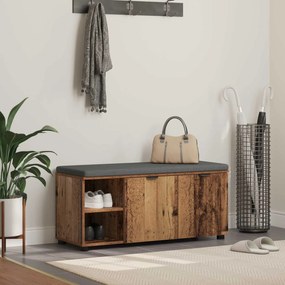 vidaXL Banco de Hall com almofada Liso Madeira antiga 100 x 38 x 46 cm