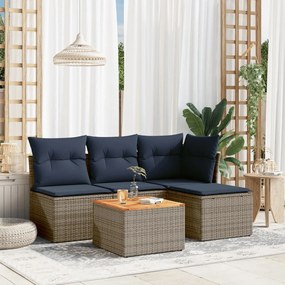 vidaXL 5 pcs conjunto sofás p/ jardim c/ almofadões vime PE cinzento
