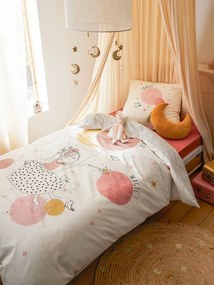 Conjunto capa de edredon + fronha de almofada para criança, com algodão reciclado, Princesa Poesia branco estampado