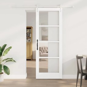 Conjunto de Porta Deslizante vidaXL com Conjunto de Ferragens Branca 78x211 cm Madeira Sólida PINHO