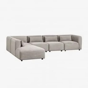 Sofá Modular De 5 Peças Com Chaise Longue Esquerda Fogler Bombazina Cinzento Toupeira Claro - Sklum