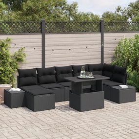 Conjunto de Sofá de Jardim de 8 Peças com Almofadas Preto em Rattan Si
