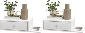 Conjunto de 2 mesas de cabeceira de parede, prateleira lateral e gaveta - 55 x 30 x 15 cm, MDF branco