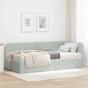 vidaXL Estrutura de Cama de Canto Cinzento-claro 100 x 200 cm Veludo