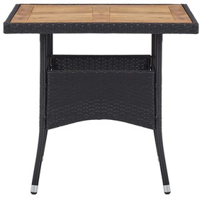 5 pcs conjunto de jantar p/ jardim vime PE/acácia maciça preto