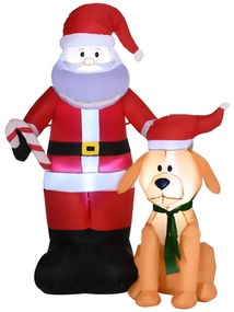 Pai Natal Insuflável com Cão 9 Luzes LED IP44 e Inflador Elétrico Decoração de Natal para Interiores Exteriores 117x80x157cm Multicor