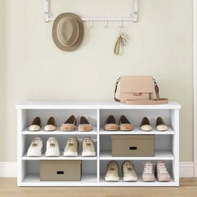 Banco para sapatos com espaço de arrumação e prateleiras ajustáveis 29,5 x 100 x 50 cm Branco