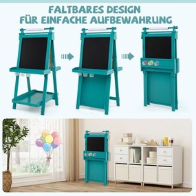 Quadro ajustável em altura para crianças com quadro branco e quadro magnético, cavalete dobrável verde
