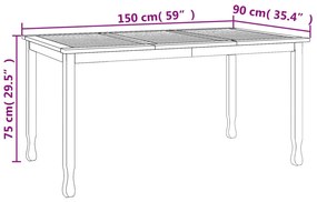 Mesa de jantar p/ jardim 150x90x75 cm madeira de teca maciça