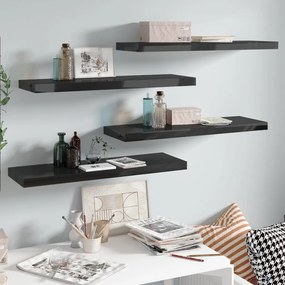 vidaXL Prateleiras de parede suspensas 4 pcs 80x23,5x3,8cm MDF preto