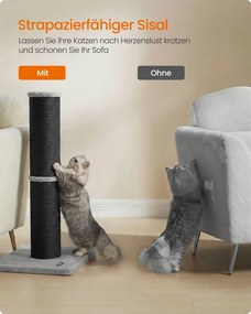 Arranhador para gatos com 85 cm de altura, tronco em sisal XXL, Preto