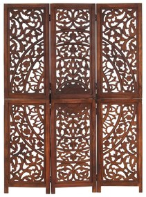 Biombo esculp mão 3 painéis 120x165cm mangueira maciça castanho