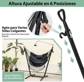 Rede descanso jardim com Suporte e Porta-Telemóvel Suspensa com Altura Ajustável Almofada e Bolso Lateral 152 x 107 x 96-146 cm Cinza