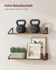 Conjunto de 2 prateleiras de parede 12,7 x 60 x 11,2 cm Castanho vintage + Preto