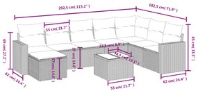 9 pcs conjunto de sofás p/ jardim c/ almofadões vime PE preto