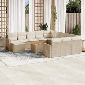 13 pcs conjunto de sofás p/ jardim com almofadões vime PE bege