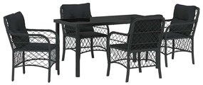 Conjunto de Jantar de Jardim de 5 Peças com Almofadas, Rattan Poliéste