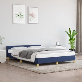 Estrutura de cama c/ cabeceira 140x200 cm tecido azul