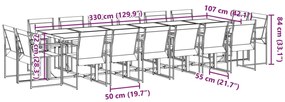 17 pcs conjunto de jantar para jardim textilene preto