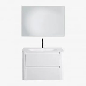 Conjunto De Móveis De Banheiro De Madeira Egerton Com Pia Integrada Branco & Led Retangular E Anti-embaciamento 100x70 Cm Tamsin & - Sklum