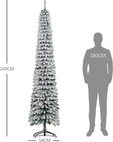 Árvore de Natal Estreita Nevada 240 cm com 603 Ramos e Suporte Metálico Dobrável para Sala de Estar Interior Verde