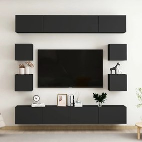 vidaXL 8 pcs conjunto de móveis de TV contraplacado preto