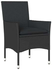 9 pcs conjunto jantar jardim c/ almofadões vime PE/vidro preto