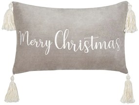 Almofada decorativa com franjas e padrão natalício em veludo cinzento 30 x 50 cm LITHOPS Beliani