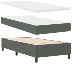 Cama Box Spring com Colchão e LED Cinza Escuro 90x200 cm Tecido