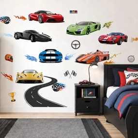 Autocolantes de parede para o quarto - Carros desportivos e pista de corridas
