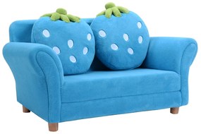Sofá infantil com almofadas Poltrona macia Desenho Morango 90x55x48cm Azul