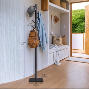 Cabideiro em madeira maciça 30 x 30 x 175 cm preto